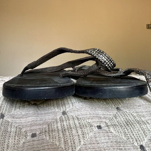 Free People Crystal Cove Black Leather Flat Sandal Rhinestone EU 39 US 8.5 - 9 - Picture 11 of 16